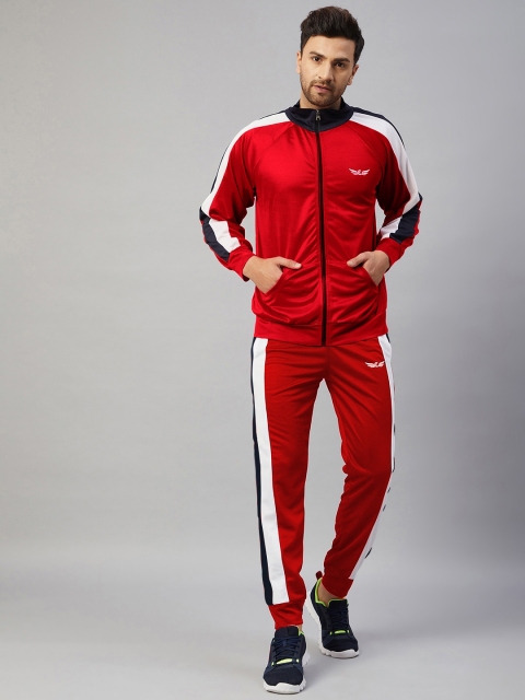 CHROME & CORAL Men Red & White Solid Track Suit