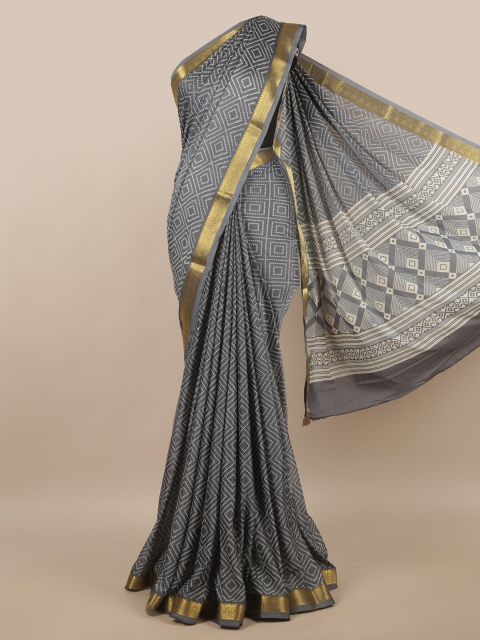 Pothys Grey & White Zari Satin Saree