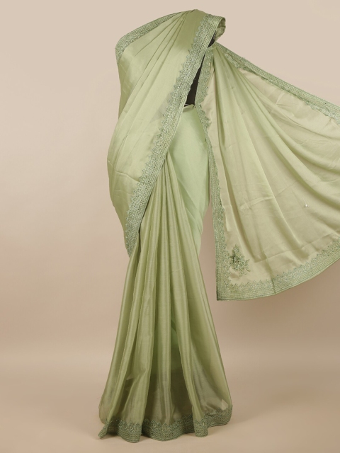 Pothys Green Beads and Stones Poly Chiffon Saree