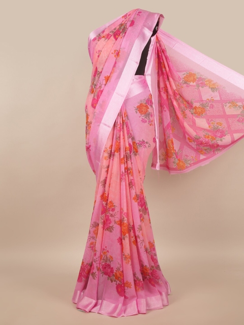 Pothys Pink & Orange Floral Saree