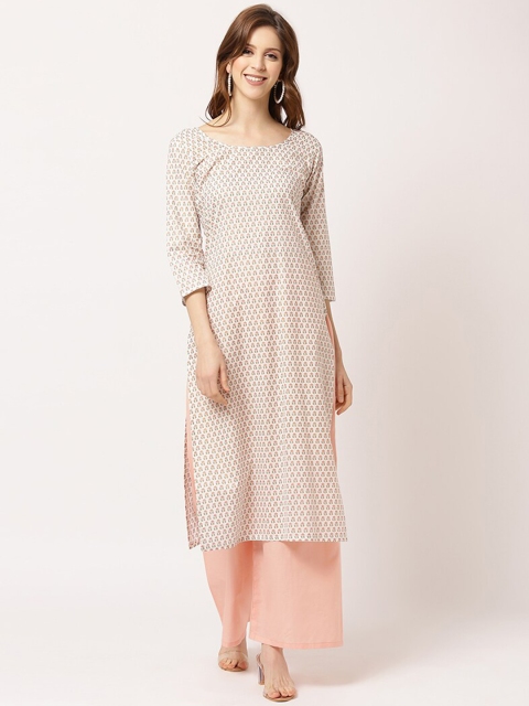 THE NKS PLUS Women Off-White & Peach-Coloured Printed Pure Cotton Kurta with Palazzos
THE NKS PLUS Women Off-White & Peach-Coloured Printed Pure Cotton Kurta with Palazzos