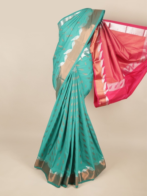 Pothys Blue & Red Floral Zari Art Silk Saree