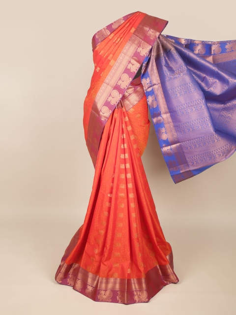 Pothys Orange & Blue Ethnic Motifs Art Silk Saree