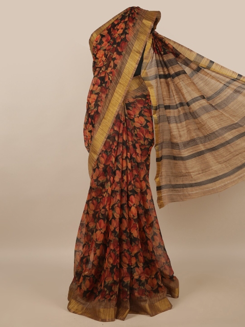 Pothys Black & Red Floral Zari Saree