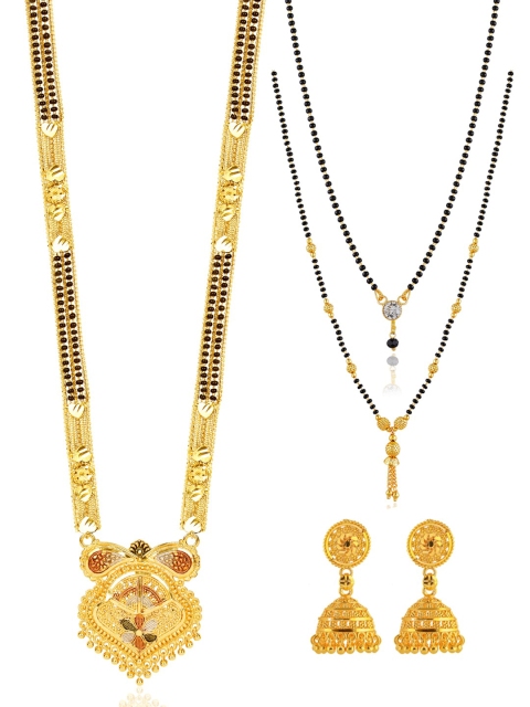 Brandsoon Set Of 3 Gold-Plated White Stone-Studded & Black Beaded Mangalsutra With Earrings
Brandsoon Set Of 3 Gold-Plated White Stone-Studded & Black Beaded Mangalsutra With Earrings