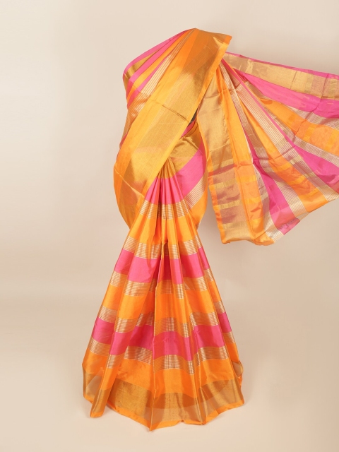 Pothys Pink & Orange Striped Zari Saree