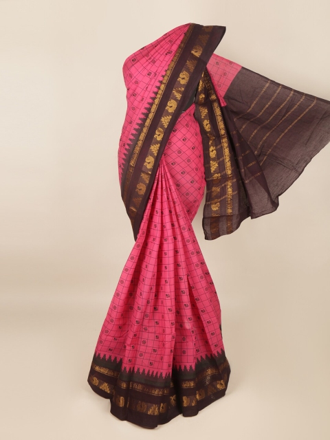 Pothys Magenta & Brown Ethnic Motifs Zari Saree