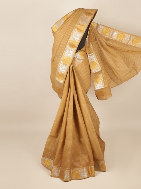 Pothys Tan & Gold-Toned Cotton Blend Zari Saree