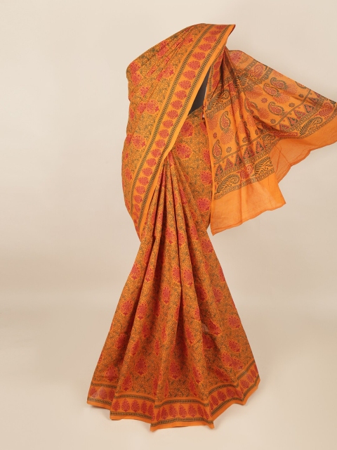 Pothys Yellow & Red Floral Saree