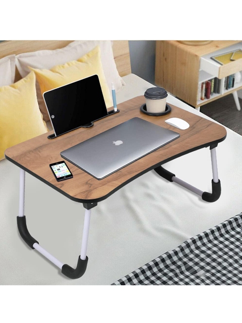Tormeti Brown & White Textured Wooden Portable Laptop Table