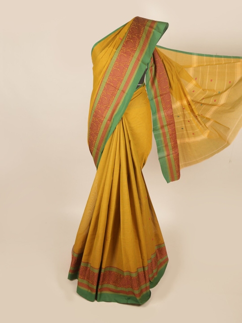 Pothys Mustard & Green Ethnic Motifs Saree