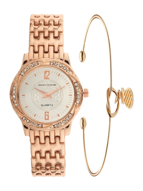 Swiss Design Women Rose Gold Gift Set of Watch & Bangle Bracelet