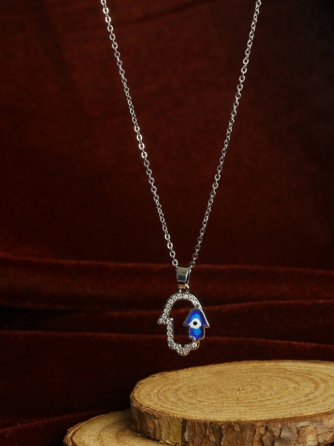 PRITA Silver-Toned & Blue Brass Silver-Plated Necklace