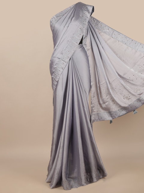 Pothys Grey Beads and Stones Saree