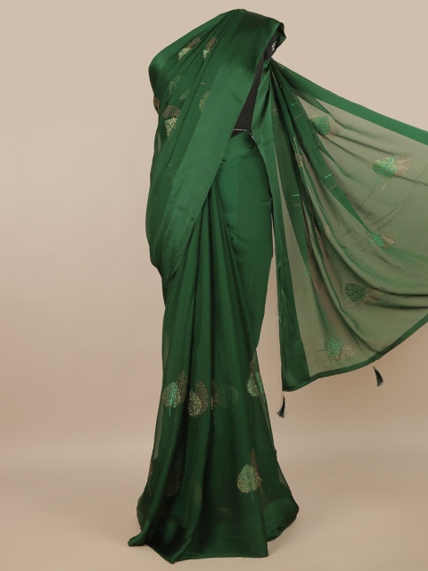 Pothys Green & Silver-Toned Ethnic Motifs Saree