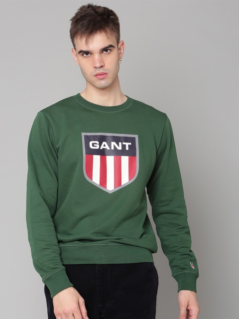 GANT Men Green Printed Cotton Sweatshirt