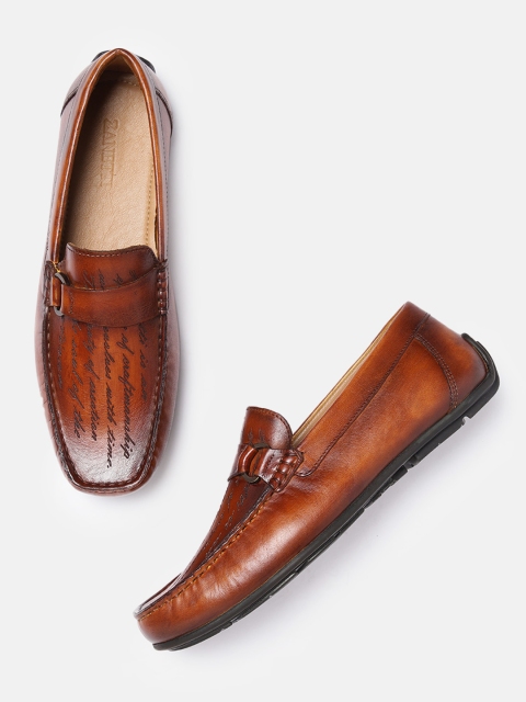ZZANETTI Men Tan Textured Leather Loafers