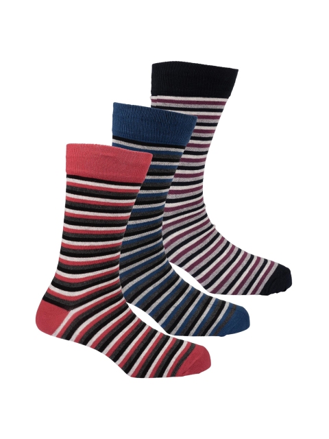 The Tie Hub Men Pack of 3 Striped Calf Length Socks, Black