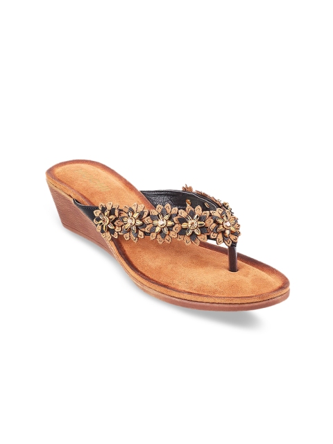 Mochi Black Embellished Wedge Sandals
