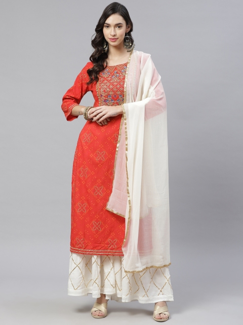 Fusion Threads Women Red Embroidered Gotta Patti Kurta with Sharara & With Dupatta
Fusion Threads Women Red Embroidered Gotta Patti Kurta with Sharara & With Dupatta