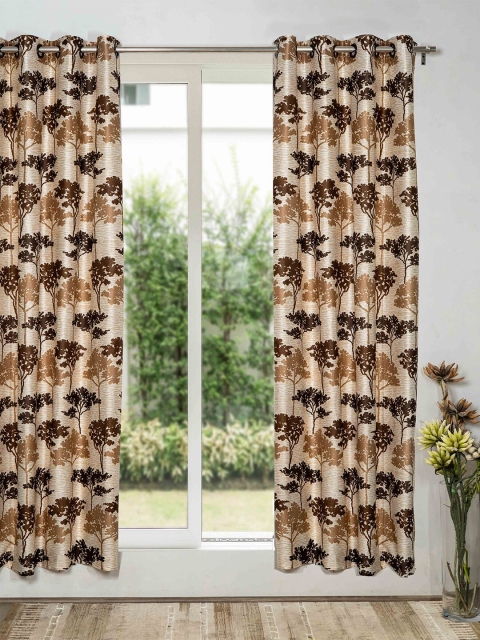 SHIVANAA HOMES Cream-Coloured & Brown Floral Door Curtain