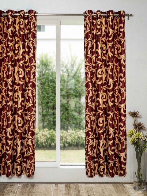 SHIVANAA HOMES Maroon & Beige Floral Door Curtain
