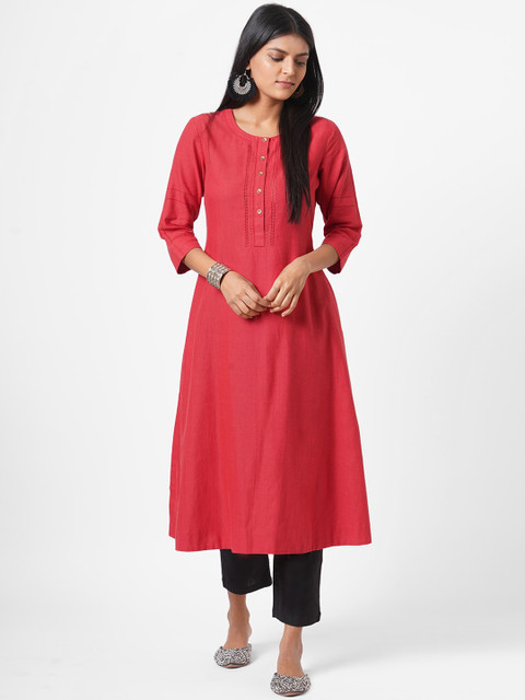 KAMI KUBI Women Red Embroidered Cotton A-line Kurta
KAMI KUBI Women Red Embroidered Cotton A-line Kurta