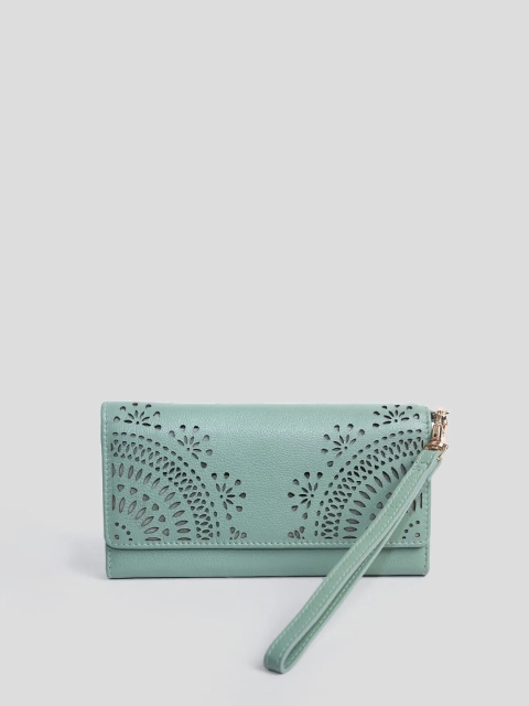 Biba Women Green Cut Work Leather Three Fold Wallet