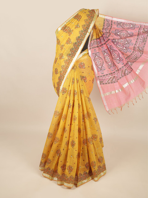 Pothys Yellow & Pink Ethnic Motifs Silk Cotton Saree 
Pothys Yellow & Pink Ethnic Motifs Silk Cotton Saree