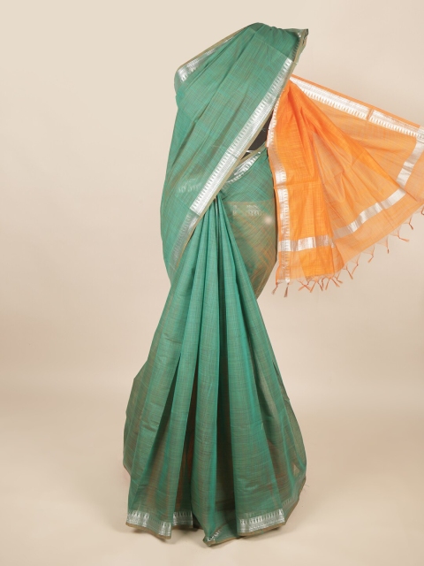 Pothys Green & Orange Zari Silk Cotton Saree