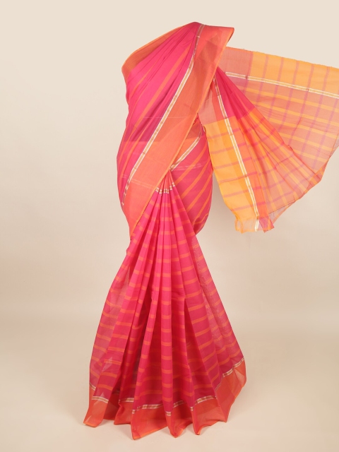 Pothys Magenta & Orange Striped Pure Cotton Saree