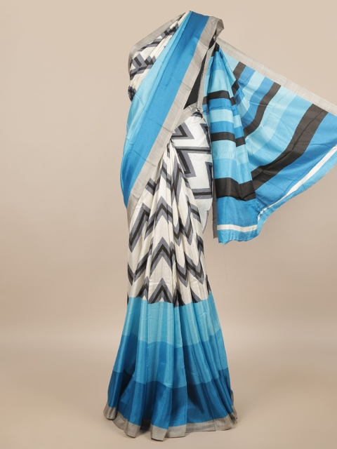 Pothys Multi Cotton Blend Printed Saree, Blue