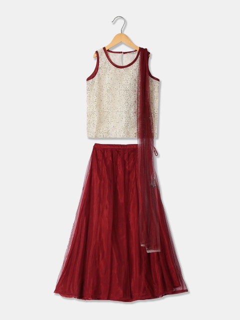 Karigari Girls Maroon & Beige Embellished Sequinned Ready to Wear Lehenga & Blouse With Dupatta
Karigari Girls Maroon & Beige Embellished Sequinned Ready to Wear Lehenga & Blouse With Dupatta