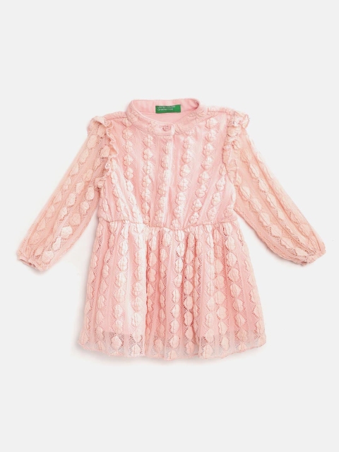 United Colors of Benetton Pink Self Design Lace Inserts A-Line Dress
