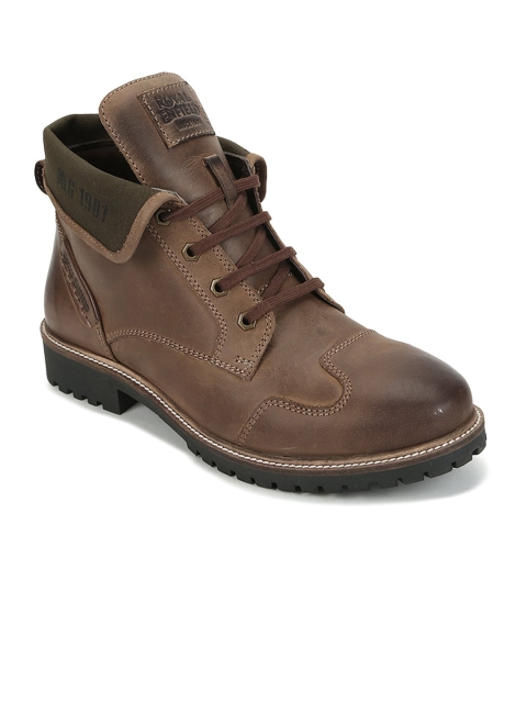 Royal Enfield Men Khaki Leather Flat Boots