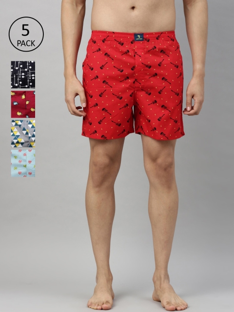 Joven Men Pack Of 5 Pure Cotton Boxers JB5PV01, Red