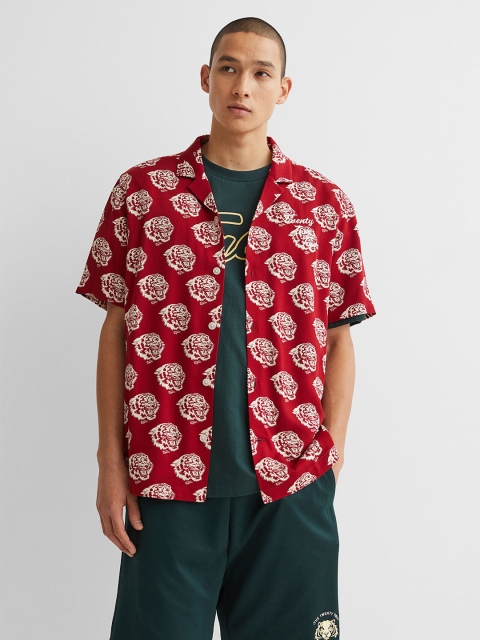 H&M Men Red Patterned Resort Shirt