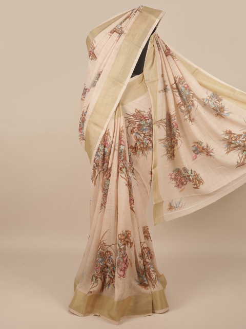 Pothys Pink & Brown Floral Zari Saree