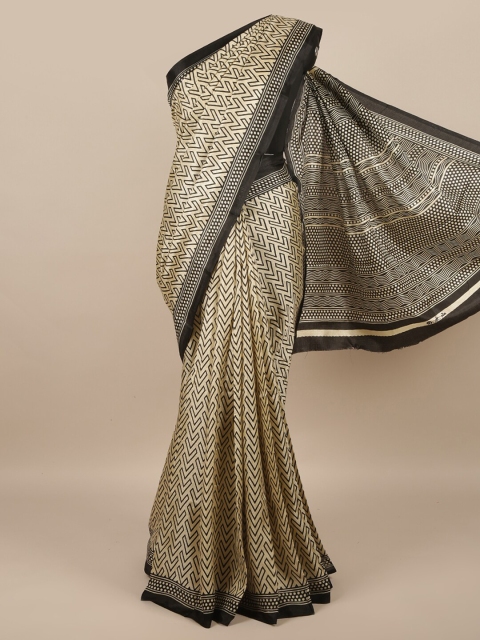 Pothys Cream-Coloured & Black Geometric Saree