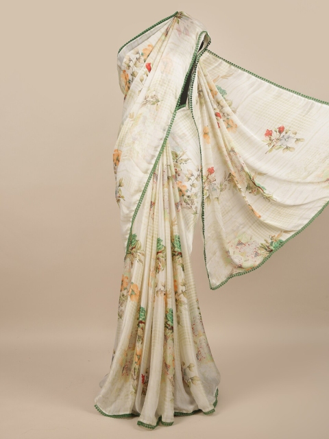 Pothys White & Green Floral Saree