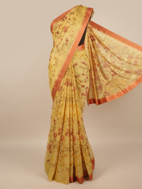 Pothys Cream-Coloured & Tan Floral Saree