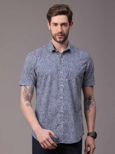 FOGA Men Blue Printed Casual Shirt