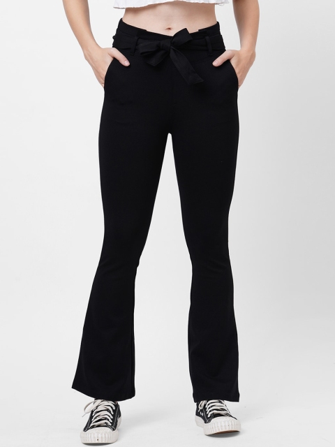 Kraus Jeans Women Black Solid Loose Fit High-Rise Trousers