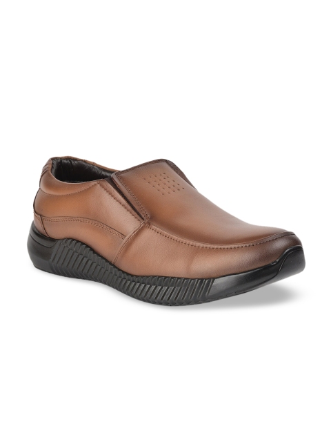 Liberty Men Tan Brown Solid Leather Formal Slip-Ons