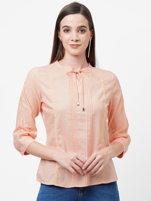 Kraus Jeans Peach-Coloured Tie-Up Neck Top