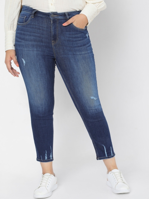 

Vero Moda Women Blue Skinny Fit High-Rise Low Distress Light Fade Jeans
