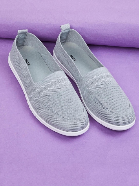 max Women Grey Woven Design Slip-On Sneakers
