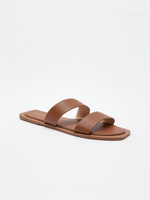 shoexpress Women Brown Open Toe Flats with Buckles