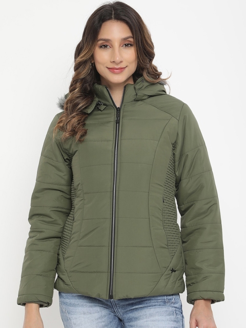 V2 Value & Variety Women Green Hooded Padded Jacket