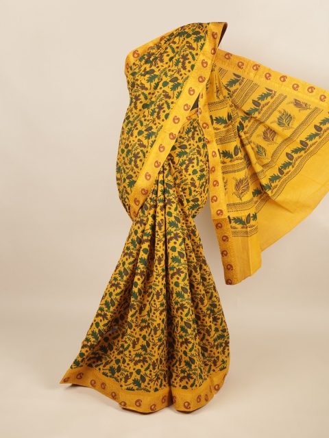 Pothys Yellow & Green Paisley Pure Cotton Saree